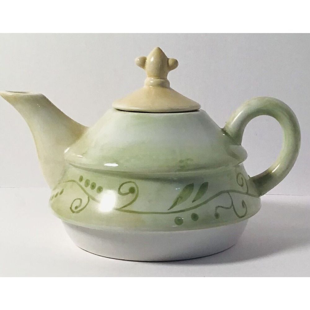 Teapot by Tracy Porter Evelyn Collection Sage Green  Tea Pot Lid Hand Painted